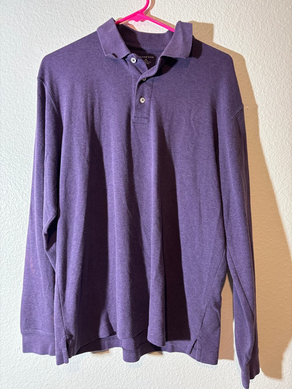 Lands' End Men's Size M (38-40) Purple Long Sleeve Pima Cotton Polo Shirt